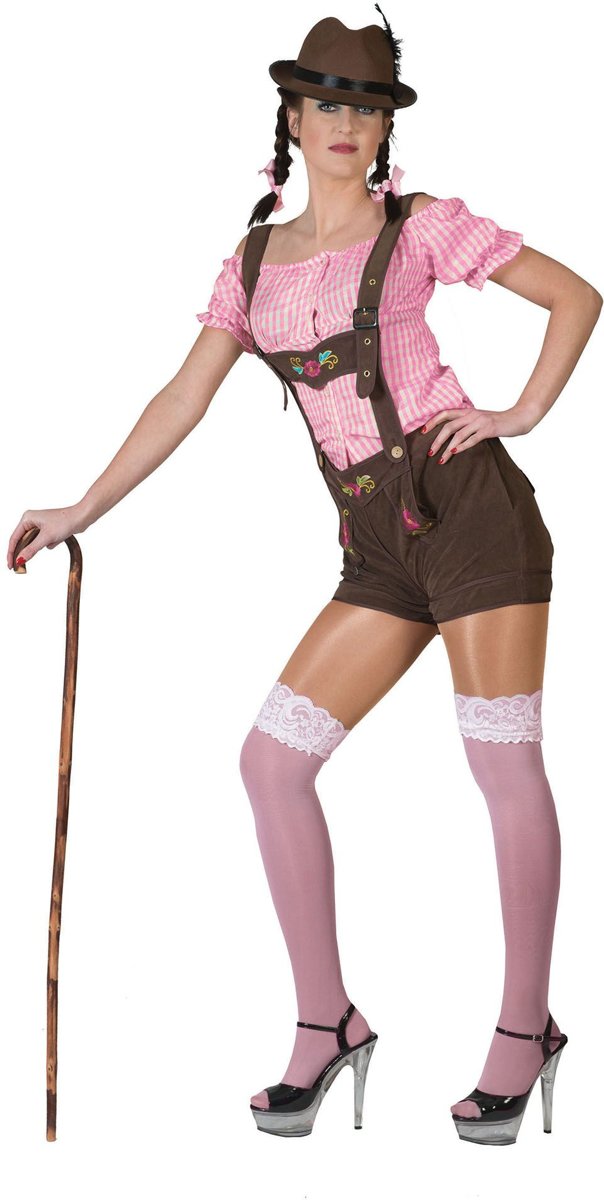 Boeren Tirol & Oktoberfest Kostuum | Roze-Wit Tiroler Hemd Vrouw | Maat 36-38 | Bierfeest | Verkleedkleding